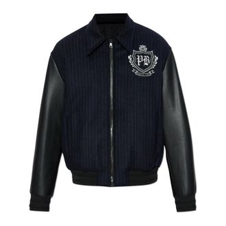 Balmain Bomber Jackets, male, Blue, Size: 2XL Jacket with leather sleeves