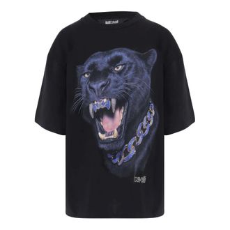 Just Cavalli Tops, Dames, Zwart, XS, Katoen, Rhinestone Logo T-Shirt