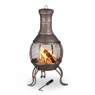 Relaxdays Relaxdays - Brasero De Jard&iacute;n, Atizador, Rejilla, Protecci&oacute;n Antichispas, Parrilla, Horno Exterior, Altura 89 Cm, Bronce