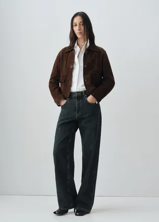 Mango Giacca corta 100% pelle scamosciata marrone - Donna - XS - MANGO