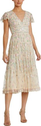 Mac Duggal Embroidered V Neck Cap Sleeve Midi Dress