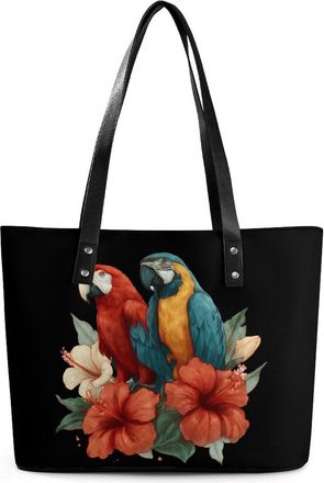 Generic Parrots Hibiscus Hawaiian Tote Bags for Women Cute Shoulder Purses Handbags
