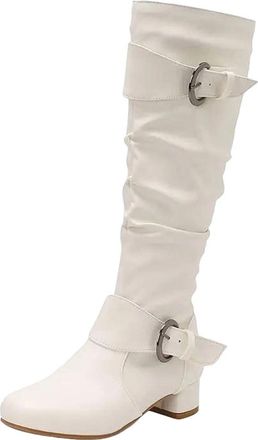 Generic Womens Sexy Knee High Boots Round Toe Med Block Heel Zipper Closure With Metal Accent For Party Banquet Tall Boots
