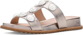 Johnston & Murphy Chandler Embellished Slide Womens Sandals Pewter Metallic Sheepskin : 6.5 M, Leather