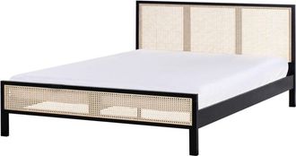 Beliani Beliani - Modern eu King Size Bed Frame 5ft3 Slatted Base Viennese Braid Headboard Pine Wood Black Salernas