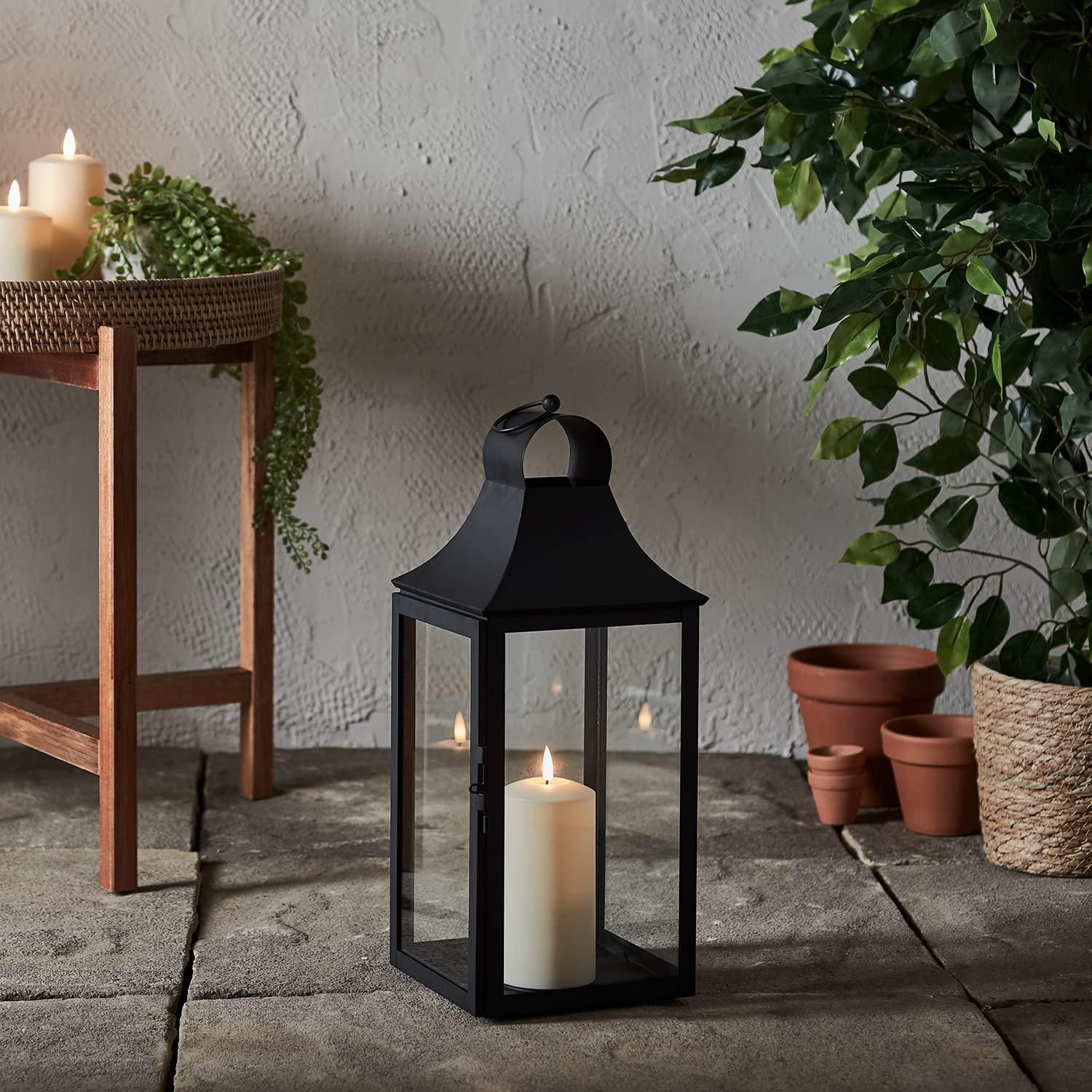 IP44 Solar Deko Balkon Lights4fun Solar Laterne 'Taza' – 12 Cm, Schwarzes Metall, Warmweiß, Mit Musterwurf Für Garten & Balkon