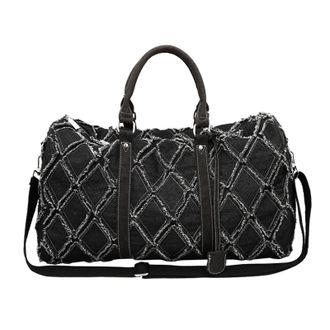 Generic Compatible For Denim Duffle Bag Travel Unisex Shoulder Casual Gym with Unique Ripped Design Large Capacity Versatile Usage(Black)