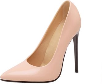 Generic Womens Slip on Court Shoes Pointed Toe PU Leather Dress Pumps Stiletto High Heel Party Prom Shoes,Pink,6.5 UK