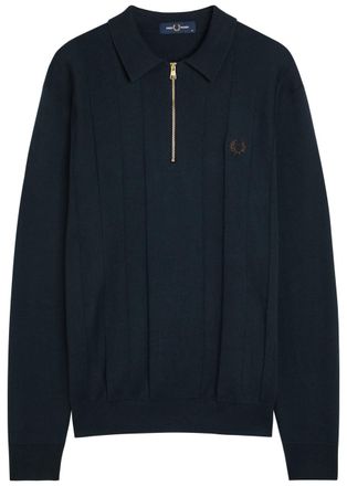 Fred Perry Logo-embroidered Fine-knit Cotton Jumper - Navy - Xxl