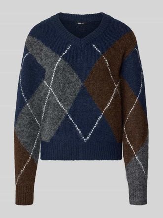 Gina Tricot Strickpullover mit V-Ausschnitt Modell Argyle in Mittelgrau Melange, Gr&ouml;&szlig;e M