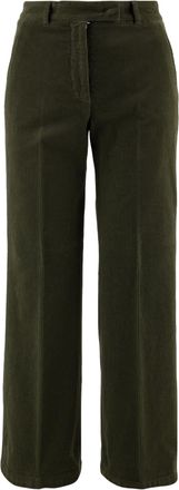Ql2 Quelledue Green Ribbed Stretch Cotton Velvet Straight-Leg Pants