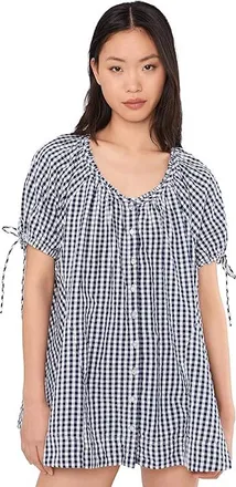 Free People Farley Gingham Tunic Womens Clothing Navy Combo : LG (Womens 12-14), Cotton
