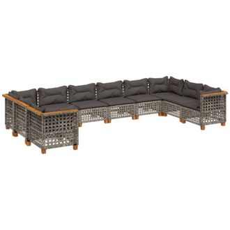 vidaXL Set De Sof&aacute;s De Jard&iacute;n 10 Pzas Con Cojines Rat&aacute;n Sint&eacute;tico Gris Vidaxl