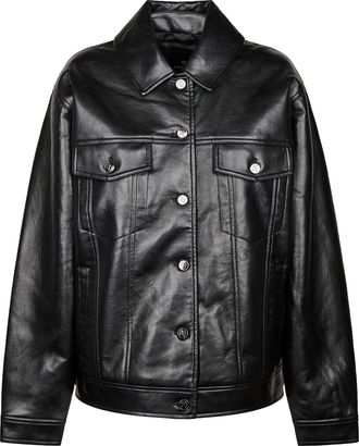 Anine Bing Rory Metallic Detail Glossy Leather Jacket