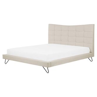Beliani Cama Con Somier Baja Moderna Cabecero C&oacute;ncavo De Tela Beige 160 X 200 Cm Lannion