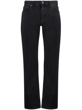 Saint Laurent straight-leg jeans - men - Cotton/Calf Leather - 31 - Black