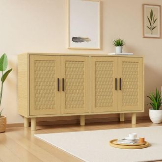 OEM Buffet De Madera, Buffet Sal&oacute;n 4 Puertas, Mueble De Almacenamiento De Rat&aacute;n, Estantes Ajustables, 140x40x80 Cm, Paneles De Part&iacute;culas, Madera