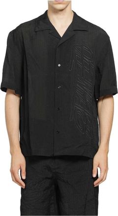 Off-white Handstyle Logo Organza Bowling Shirt - Heren - Korte mouwen Overhemden - Zwart - L - Organza - Overhemden