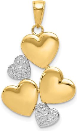 Diamond2Deal 14k Yellow Gold White Rhodium Polished Hearts Pendant