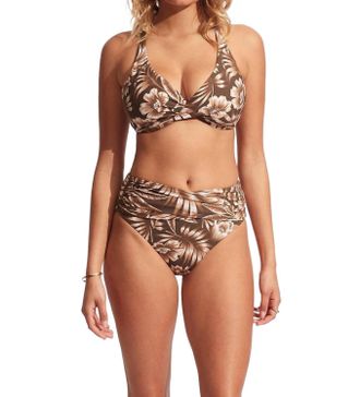 Seafolly Island In The Sun High Waist Wrap Bottom In Tiramisu