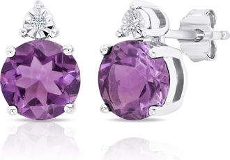 MAX + STONE Sterling Silver 7mm Round Gemstone and Diamond Accent Stud Earrings