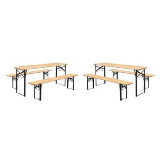 Sweeek Mesa de recepci&oacute;n plegable madera de abeto 2 bancos, set de 2, natural