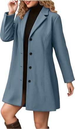 Generic Womens Winter Overcoat Mid Long Stand Collar Single Breasted Coat Outerwear Coats Winter Overcoat Wool Blend Coat Autumn Trench Pea Classic Lapel Coll