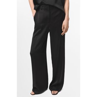 Mango Straight Leg Satin Pants in Black at Nordstrom, Size 4