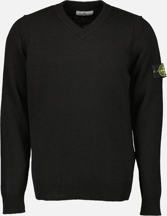 Stone Island Mens Lambswool V-Neck Knitted Sweatshirt - Green - Size: 40