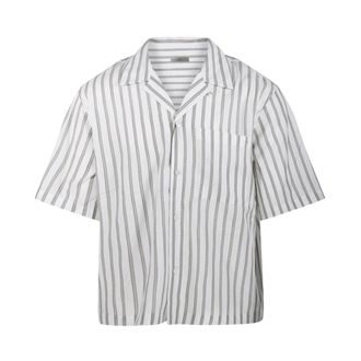 Dunst Short Sleeve Shirts, male, White, Size: M Open Collared Cropped Striped Shirt