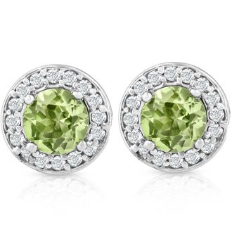 Pompeii3 5/8ct Halo Diamond Peridot Studs 14K White Gold