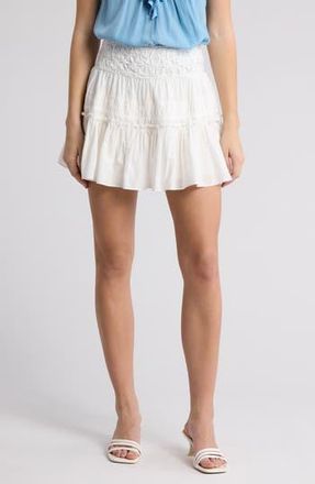 Ramy Brook Jordan Smocked Waist Tiered Cotton Miniskirt in White at Nordstrom Rack, Size X-Large