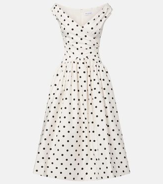 Self Portrait Polka-dot off-shoulder cotton midi dress