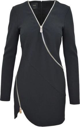 Pinko Crepe Stretch Jurk met Metalen Rits - Dames - Korte kleedjes - Zwart - S - Kleedjes