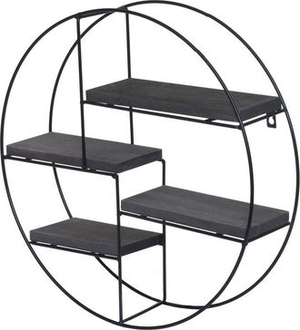 Hhg [nunca Usado] Estante De Pared Hhg-612, Estante Colgante Estante Flotante, 4 Estantes Metal Madera Maciza Industrial 45x45x11cm, Gris Oscuro