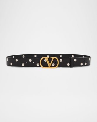 Valentino Garavani VLogo Signature Calfskin Leather Belt, 30mm