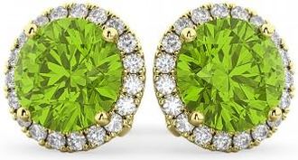 Allurez Halo Round Peridot & Diamond Earrings 14k Yellow Gold (4.57ct)
