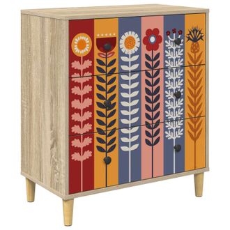 vidaXL Cassettiera Essen Stampa Di Girasoli 66 X 36,5 X 75 Cm Sonoma Vidaxl