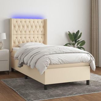 vidaXL Cama Box Spring Colch&oacute;n Y Luces Led Tela Color Crema 90x190 Cm Vidaxl