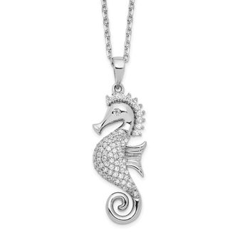Diamond2Deal Sterling Silver CZ SeahorseNecklace 16 with 2 Ext
