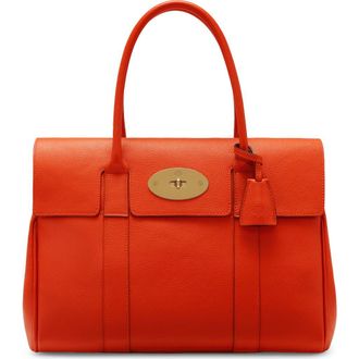 Mulberry Bayswater Grained Leather Satchel in Coral Orange at Nordstrom