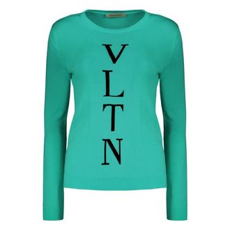 Valentino Garavani Round-neck Knitwear, female, Green, Size: XS Long sleeve crew-neck sweater