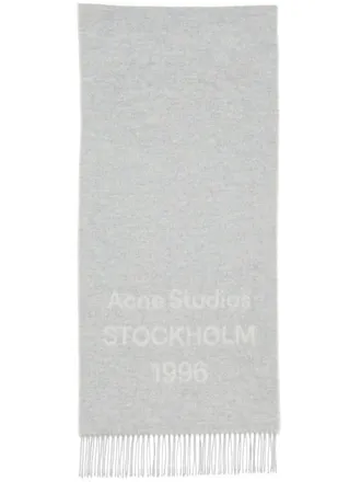 Acne Studios logo-print wool scarf - unisex - Wool - One Size - Grey