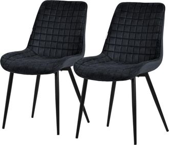 ML Design Set 2x Sillas De Comedor Negro Con Respaldo, Asiento Ergon&oacute;mico Acolchado Tapizado De Terciopelo Con Patas De Metal Sill&oacute;n De Dise&ntilde;o Moderno Para Mesa