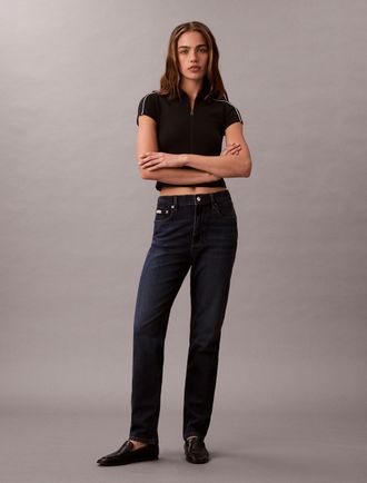 Calvin Klein Jeans Mom-Jeans CALVIN KLEIN JEANS NEW MOM JEAN, Damen, Gr. 25, L&auml;nge 32, thompson, Denim/Jeans, Obermaterial: 99% Baumwolle, 1% Elasthan, gerade, unten sch