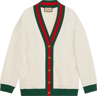 Gucci Cotton Jersey Cardigan With Web Off White 752190-XJFV6-9150