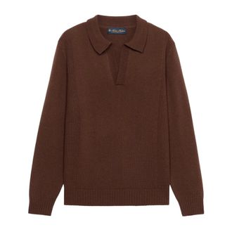 Brooks Brothers Open Collar Lamswol Breipolo - Heren - Truien - Bruin - Maat: L Wol