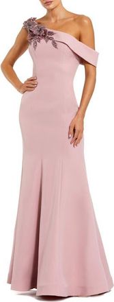 Mac Duggal Crepe Floral Beaded Off The Shoulder Mermaid Gown in Rose at Nordstrom, Size 10