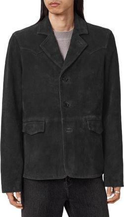 AllSaints Hornett Single Breasted Suede Blazer in Twilight Black at Nordstrom, Size Xx-Large