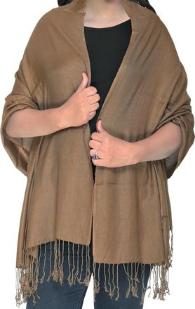 World of Shawls Plain Pashmina Scarf Hijab Shawl Stole Wrap (Light Tan)